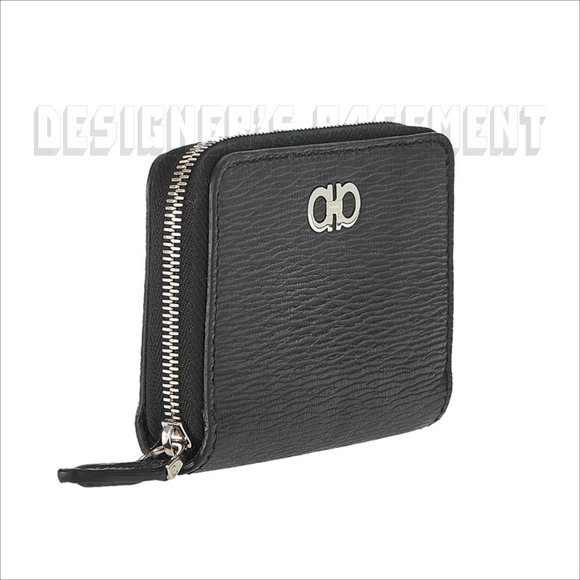 SALVATORE FERRAGAMO black Leather ID window Metal GANCINI Logo zip around wallet - Picture 6 of 6